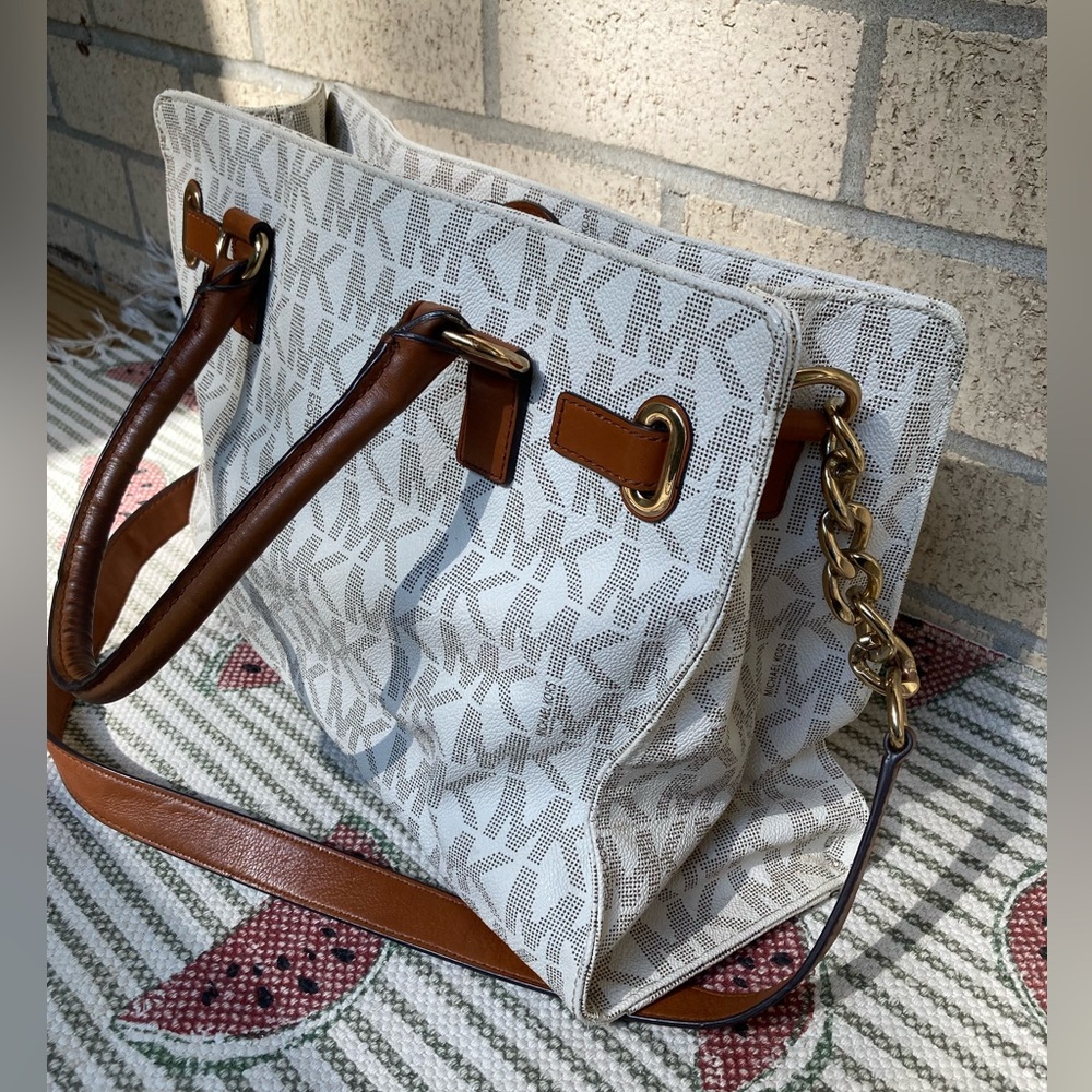 Michael Kors Vanilla Gold Belt Buckle Hamilton Tote Crossbody Satchel Bag Purse - Picture 12 of 17